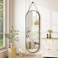 HARRITPURE 16"x48" Oval Hanging Mirror with Leather Strap Full Length Mirror Aluminum Frame Wall-Mounted Hanging Mirrors for Bathroom Vanity Living Room Bedroom Entryway Decor