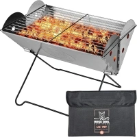 Wise Owl Outfitters Portable Camping Grill - Collapsible Fire Pit for Camping, Stainless Steel 13.6 x 10.2 Inch - 2.2lb Pop Up Fire Pit with Case for BBQ, Tailgating, Backyard, Outdoor Use