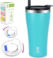 Tumbler with Lid and Straw, 20 oz Travel Coffee Mug with 2-In-1 Lid, Spill Proof Tumbler with Straw, Stainless Steel Vacuum Iced Coffee Tumbler, Insulated Thermal Cup For Hot Cold Drinks (Aqua)