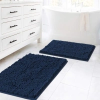 H.VERSAILTEX Plush Microfiber Bath Rugs Chenille Floor Mat Ultra Soft Washable Bathroom Dry Fast Water Absorbent Bedroom Area Rugs Kitchen Rugs Non Skid, 20" x 32"/17" x 24", Navy Rug