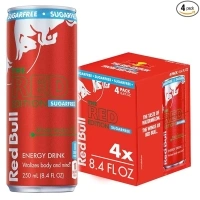 Red Bull Red Edition Sugar Free Energy Drink, Watermelon, with 80mg Caffeine plus Taurine & B Vitamins, 8.4 Fl Oz, Pack of 4 Cans