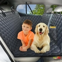 PETICON Back Seat Extender for Dogs with Hard Bottom, Waterproof Dog Car Seat Cover for Back Seat, Dog Hammock for Car with Mesh Window, Non-Inflatable Car Bed Mattress for Car SUV Truck