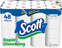 Scott Rapid-Dissolving Toilet Paper, 48 Double Rolls (6 Packs of 8), Sustainable, Septic-Safe, Toilet Paper