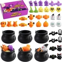 42Pcs Halloween Party Favors(36 Pcs Squishy Toys with 6 Pcs Small Witch Cauldron ) Halloween Toys Bulk for Kids Halloween Goodie Bag Fillers Party Supplies Prizes/Non Candy Halloween