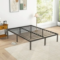 Queen Platform Bed Frame with Ample Storage Space, Sturdy Steel Slat Support, Heavy-Duty Construction, 14-Inch Height, No Box Spring Required