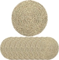 Table Mats Set of 8, Round Placemats, Farmhouse Placemats Set of 8, Boho Placemats, Straw Placemats, Rattan Chargers for Dinner Plates, Woven Placemats, Wicker Placemats, Place Mats Diameter 13.4 in