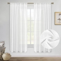 DWCN White Faux Linen Sheer Curtains - Rod Pocket Textured Semi Voile Bedroom and Living Room Window Curtains, Set of 2 Panels, 70 x 63 Inches Long