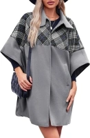 Tankaneo Womens Oversized Plaid Pea Coat Winter Casual Mid Length Cape Poncho Jackets with Pockets