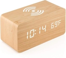 Multifunctional LED Digital Alarm Clock Desktop Charging Clock 12/24H Display Unique Home Decoration Bedroom Living Room Office Electronic Wooden Alarm Clock and