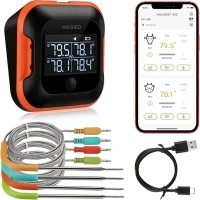 Inkbird 150ft Bluetooth Meat Thermometer with 4 Colored Probes, Temperature Graph Real-time Check & Download BBQ Grill Thermometer for Kitchen Food Smoker Thermometer IBT-24S, Rechargeable