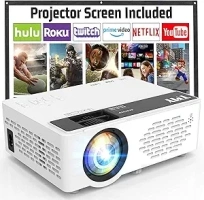 TMY Mini Projector, Upgraded Bluetooth Projector with Screen, 1080P Full HD Portable Projector, Movie Projector Compatible with TV Stick Smartphone/HDMI/USB, indoor & outdoor use