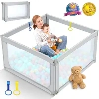 Foldable Baby Playpen, Lightweight Playpen for Babies and Toddlers, Foldable Play Pen with Gate and Handler Soft Breathable Mesh, Great for Indoor Outdoor Kids Activity (Grey,47”×49”)