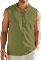 COOFANDY Sleeveless Beach Shirts for Men Summer Tank Shirts Casual Henley Tank Top