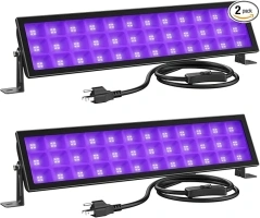 Onforu 2 Pack 72W Black Light Bar, LED Blacklight with Plug and Switch, Black Light Flood Light, IP66 Waterproof for Glow Party, Bedroom, Halloween, Fluorescent Poster, Stage Lighting