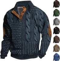 Mens Sweatshirt Fall Vintage Knit Print Stand Collar Sweatshirts Casual Long Sleeve Button Up Pullover Henley Shirt