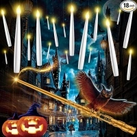 Floating Candles with Wand - 18 Pcs Halloween Decorations Magic Flameless Candles Flickering Warm Light Battery Operated LED Hanging Candles for Christmas Window Bedroom Birthday Party Decor