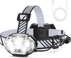 Rechargeable Headlamp, 20000 High Lumen Bright 5 LED Head Lamp with Red White Light, IPX4 Waterproof Headlight,8 Mode Head Flashlight for Outdoor Running Hunting Fishing Hiking Camping Gear