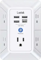 5-Outlet Surge Protector Wall Charger with 4 USB Ports - 1680J Multi Plug for Home, Office, Travel