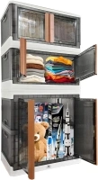 NUNET 304QT/76G/288L XLarge Foldable & Stackable Closet Storage Box with Wardrobe 2x19G & 1x38G Collapsible Storage Bins w. Lids, Front Doors, Rod, Small Hangers & Wheels for Shirts, Beddings, Toy