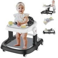 Baby Walker, 4-and-1 Foldable Baby Walker with Wheels, Music, 4-Height Baby Toddler Walker with Foot Pad, Activity Center, Baby Walkers for Baby Girl Boy 6-12 Months