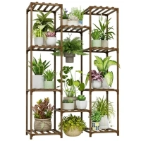 Bamworld Plant Stand Indoor Outdoor Hanging Plant Shelf for Multiple Plants Pots Wood Flower Stand Tall Large Flower Holder for Living Room, Patio, Balcony, Garden Decor, Brown