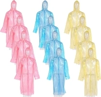 12 Pack Disposable Rain Ponchos with Hood for Adults,51.1 Inches Emergency Raincoats for Camping Hiking Traveling