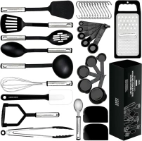 Home Hero Silicone Spatula Kitchen Utensils Set - Stainless Steel & Nylon Cooking Utensils Set - BPA Free Spatulas Silicone Heat Resistant Kitchen Gadgets Kitchen Essentials (35 Pcs - Black)