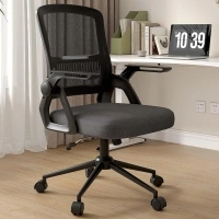 naspaluro Office Computer Desk Chair Ergonomic Mesh Flip-Up Arms Comfy Chair with Mid Back Cushion Lumbar Support Adjustable Height Tilt Swivel Chair for Home Bedroom Study Working, Black