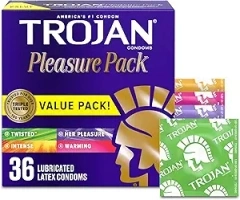 TROJAN Pleasure Pack Assorted Condoms, Lubricated Condoms Value Pack, 36 Count