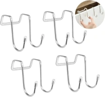 4 Pack Over The Door Hooks, Double S-Shaped Drawer Cabinet Door Hangers Hooks with Rubber Prevent Scratches, Stainless Steel Heavy Duty Organizer Hook for Hanging Clothes, Towels, Hats, Sundries