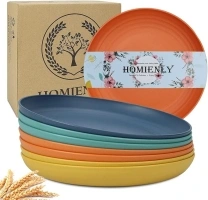 Homienly Deep Dinner Plates Set of 8 Alternative for Plastic Plates Microwave and Dishwasher Safe Wheat Straw Plates for Kitchen Unbreakable Kids Plates with 4 Colors (Classic Bright, 9 inch)