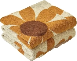 Ultra Soft Cozy Daisy Sunflower Knitted Throw Blanket Fluffy Microfiber Checkerboard Bed Blanket Lightweight Both Sides Blanket for Couch Sofa Bed (Daisy Orange, Throw 50“x60”)