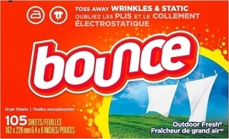 Bounce Dryer Sheets, 105 Sheets, Outdoor Fresh Scent Fabric Softener Sheets, Reduces Static, Softens and Fights Wrinkles