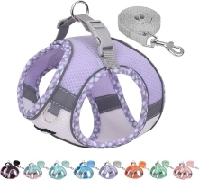 AIITLE Dog Harness No Choke Over - Step in Adjustable Dog Harnes with Breathable Mesh and Quick-Release Buckle - Outdoor Walking, Training for Medium Dogs Purple-White L