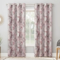 Sun Zero Reardon Global Medallion Print Energy Saving Grommet Curtain Panel, 54" x 63, Rosewine