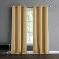 French Connection – Tanner Thermal Woven Window Curtain | Room Darkening & Thermal Insulated | Grommets | Set of 2 Panels with 2 Tiebacks | Measures 38”x 96” | Gold, (FCC016285)