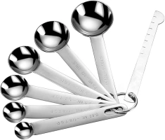 Stackable Measuring Spoons Set of 7 Including Leveler, Tablespoon with Metric and US Measurements, Heavy Duty Stainless Steel Measuring Spoons for Dry & Liquid, Fits in Spice Jar for Cooking & Baking