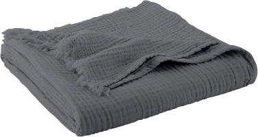 Whisper Organics, 100% Organic Muslin Cotton Throw Blanket – GOTS & Fairtrade Certified Organic – 4 Layers Breathable Lightweight Throw – All Season Pre-Washed Soft Cotton Blanket (Dark Grey, 60x80)