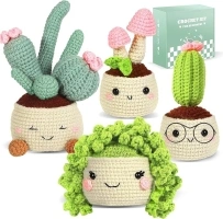 takyu Crochet Kit for Beginners, 4 Pack Plants Crochet Starter Kit for Adults and Kids Learning to Knitting Kit by Step-by-Step Video Tutorials with Complete Crochet Accessories