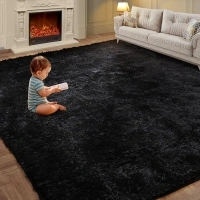 8x10 Feet Shag Area Rugs, Large Shag Fluffy Bedroom Carpet, Soft Rugs for Nursery, Furry Rugs for Girls Boys Kids Room, Extra Large Fuzzy Rug, Shag Carpet, Black