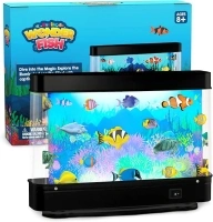 Artificial Fish Tank Virtual Ocean Toy - Mini Office Desk Aquarium, Colorful Aquarium, Motion Lamp Night Light with Moving Fish, Fun Gift for Kids and Adults