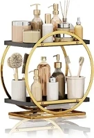 2-Tier Round Gold Perfume and Makeup Organizer - Bathroom Countertop Storage, Vanity Cosmetic Display, Corner Stand