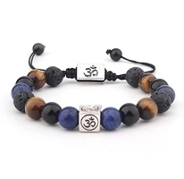 Om Symbol Bracelet Om Symbol Bracelet Mens Handmade Stretch Bracelets 8mm Tiger Eye Bracelet Adjustable Lava Rock Essential Oil Diffuser Aromatherapy Bracelet Spiritual Jewelry for Men & Women