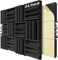 LIGHTDESIRE 24 Pack Self-Adhesive Sound Proof Foam Panels,12 X 12 X 2 inches Acoustic Foam,High Resilience Sound Proofing Padding for Wall,Sound Absorbing Panels Suitable for Home,Studio,Black