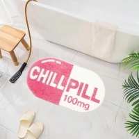 UKELER Cute Chill Pill Bath Mat Pink Funny Absorbent Small Bathroom Décor Rug Non Slip Washable Accent Bathroom Rugs for Shower, Sink, Tub, Entry Way, Toilet, 27.5"×15.5"