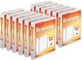 Cardinal Economy 3-Ring Binders, 1", Round Rings, Holds 225 Sheets, ClearVue Presentation View, Non-Stick, White, Carton of 12 (90621)