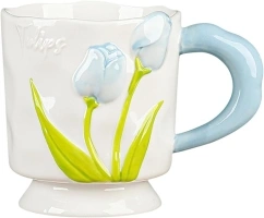 Ecqizer Tulip Mug With Handle, Creative 3D Tulip Flower Design for Office and Home, Dishwasher and Microwave Safe, Cute Ceramic Cup for Coffee Tea Milk, Taza De Tulipan (Blue)