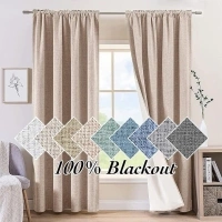 MIULEE 90 Inches Long 100% Blackout Curtains Linen Textured Thermal Insulated Rod Pocket Room Darkening Noise Reducing Burlap Light Blocking Window Curtain 2 Panels with Coating, W52xL90, Beige