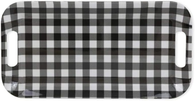 Boston International Melamine Serving Tray with Handles, 15 x 8-Inches, Black & White Check