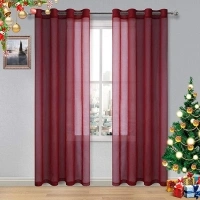 DWCN Burgundy Sheer Curtains, Faux Linen Grommet Window Curtain Voile Sheer Drapes for Living Room Bedroom Thanksgiving Day & Christmas Decor Set of 2 Panels 52 x 95 Inch Long, Burgundy Red